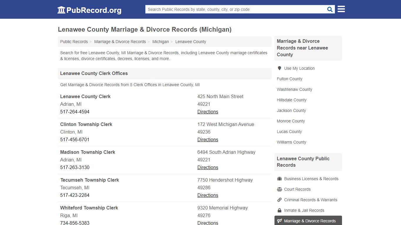 Lenawee County Marriage & Divorce Records (Michigan)