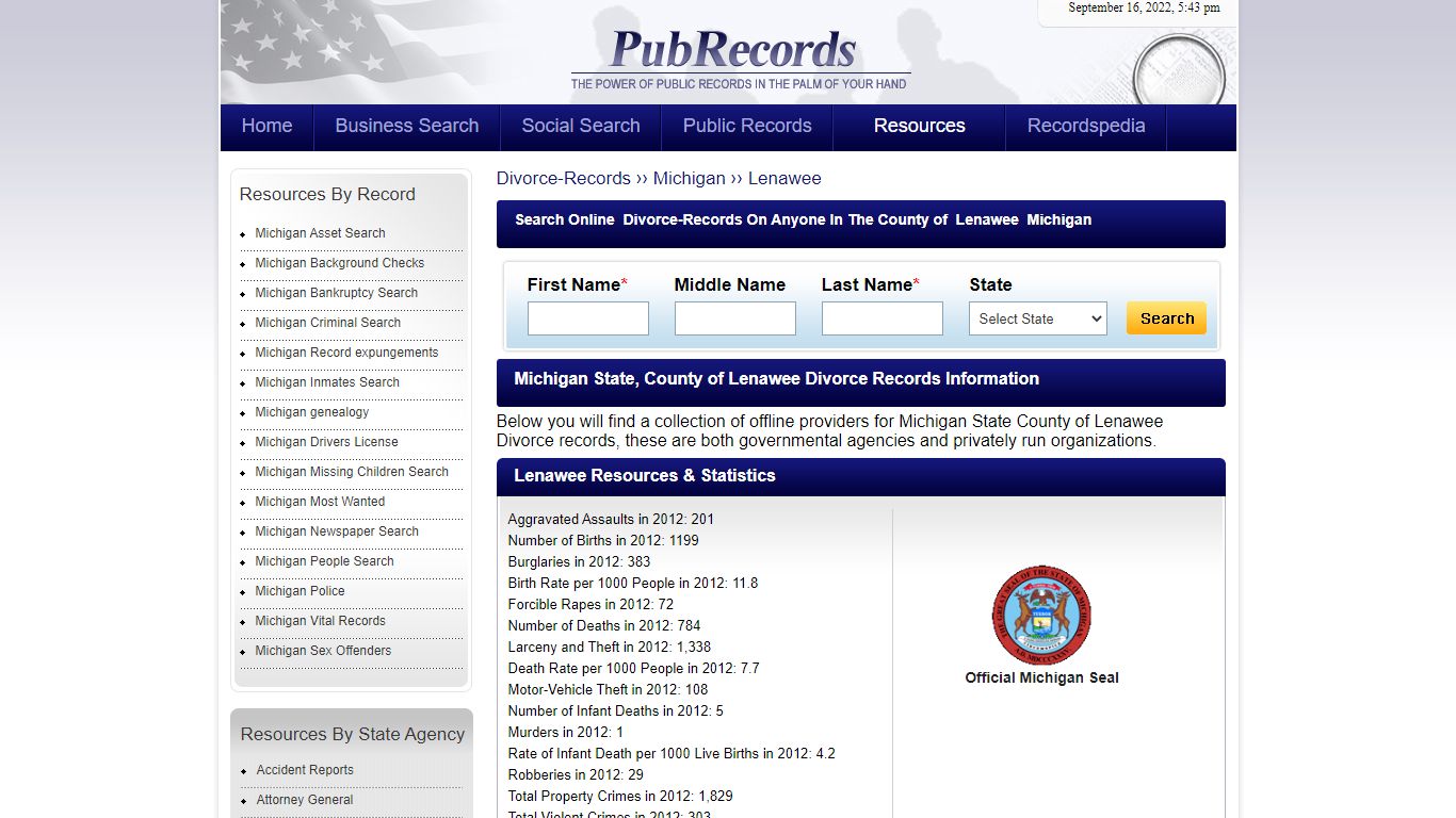 Lenawee County, Michigan Divorce Records