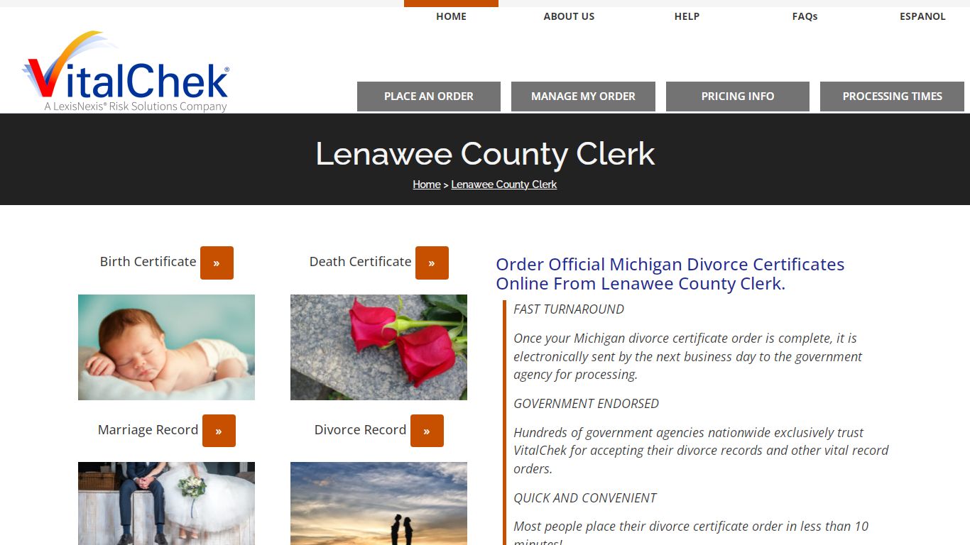 Lenawee County (MI) Divorce Records | Order Certificates - VitalChek